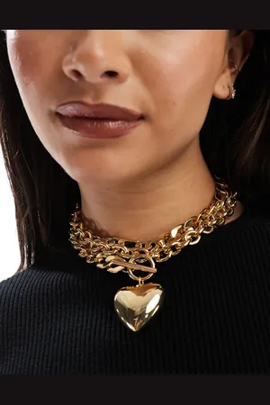 ASOS Limited Edition - Statement-ketting met meerdere schakelkettingen en bol hartjesdetail in goudkleur