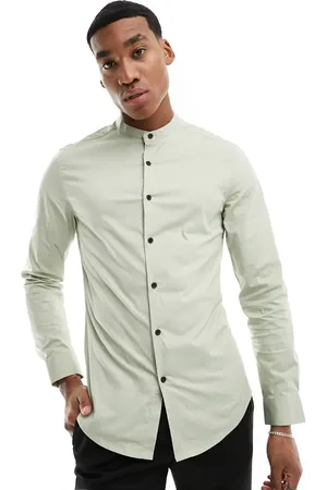 ASOS Skinny-fit overhemd zonder kraag in olijfgroen