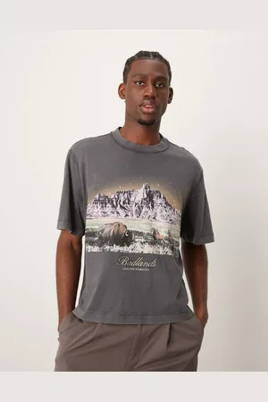 Abercrombie & Fitch Cropped T-shirt met National Park Badlands-print en acid-wash in antraciet