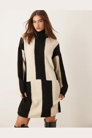 VILA Gebreide hoogsluitende mini jurk met abstracte print