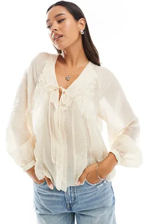 MANGO Blouse in bohostijl met gestrikte voorkant in