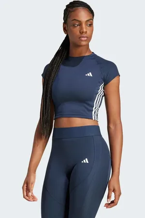 adidas Adidas Training - Hyperglam - Boxy cropped T-shirt in donkerblauw