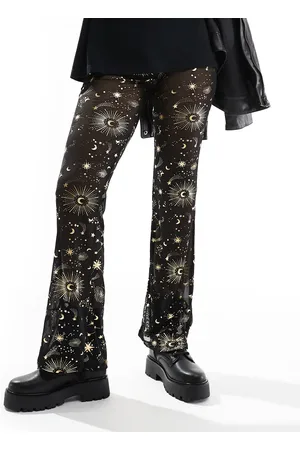 Noisy May Broek van mesh met wijde pijpen in met goudkleurige kosmische folieprint