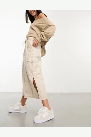 ASOS Midi cargorok met gerimpelde taille in stone