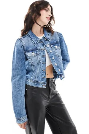 ONLY Denim jack met pofmouwen in middenblauw