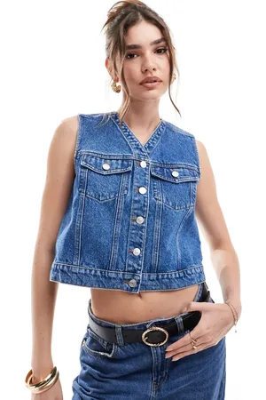 ASOS Recht denim western-gilet in middenblauw