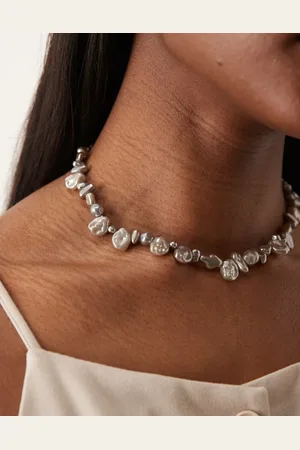 ASOS Korte ketting met rijen imitatieparels in grijs