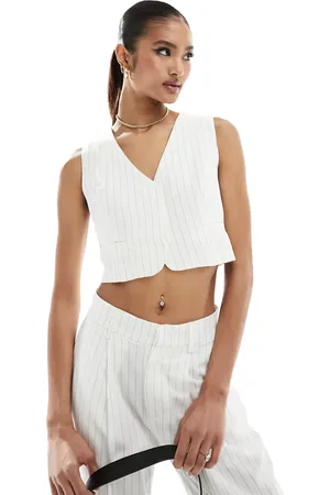 In The Style Elegant gilet in crème met krijtstreep, deel van co-ord set