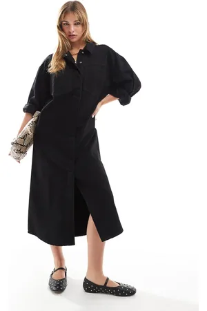 ASOS Denim maxi overhemdjurk in met wassing