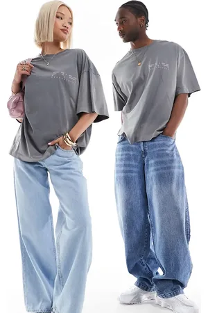 COLLUSION Unisex - T-shirt met print in en paars met wassing