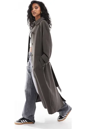 ASOS Elegante trenchcoat met lange pasvorm en kraagje in champignonkleur