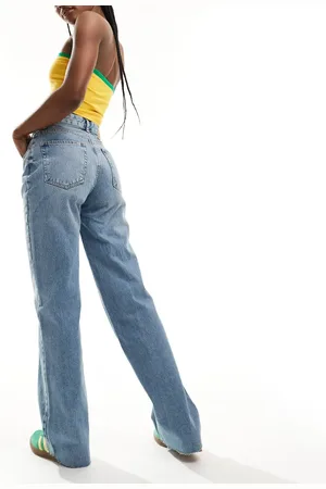 Pull&Bear Jeans met hoge taille en rechte pijpen in middenblauw