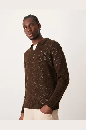 ASOS Gebreide trui met inkeping in de hals en textuur in donkerbruin
