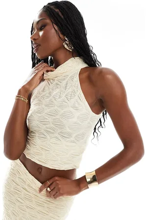 River Island Hoogsluitende top met textuur in crème