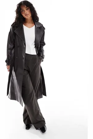 Pull&Bear Trenchcoat van imitatieleer met riem in donkerbruin