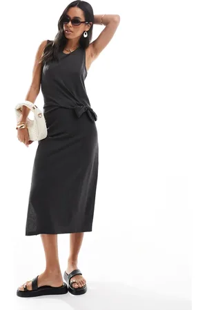 JDY Mouwloze midi-jurk met knoop in