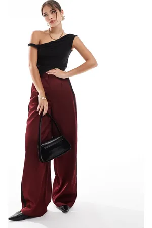 ASOS Satijnen broek met contrasterend paneel in bordeauxrood