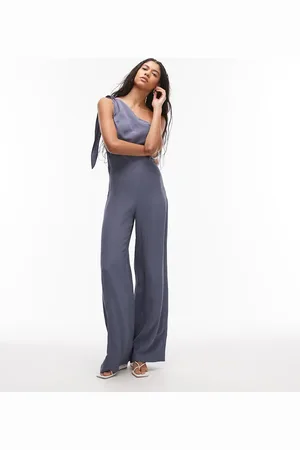 MANGO Jumpsuit met drapering en blote schouder in grijs