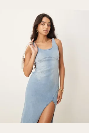 River Island Denim bodycon midi jurk in lichte wassing