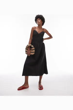 Topshop Geplooide midi-zonnejurk met bandjes in