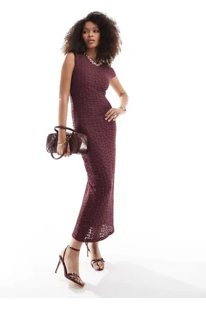 Pull&Bear Mouwloze maxi jurk van kant in bordeauxrood