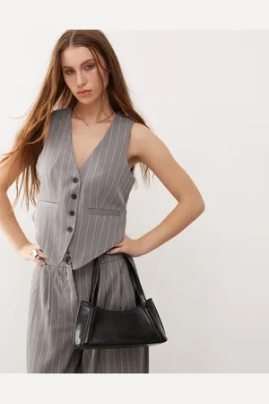 Noisy May Elegante gilet in grijze krijtstreep, deel van co-ord set