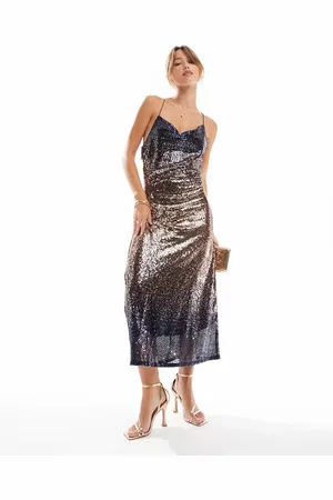 ONLY Midi jurk met lovertjes in goud met kleurverloop