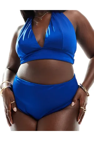 ASOS Curve - Maya - Mix en match - Hoog uitgesneden bikinibroekje met hoge taille in blauw