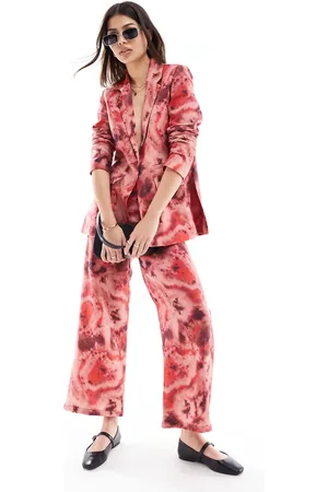 SCALPERS Linnen broek in rode tie-dye