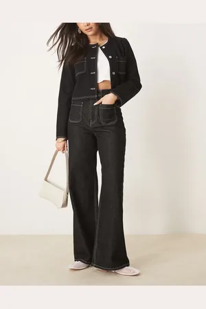 ASOS Jeans met wijde pijpen, opgestikte zakken en contrasterende stiksels in