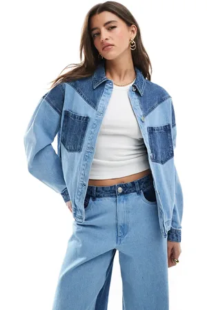 Pieces® Oversized western denim jack in lichtblauwe wassing, deel van co-ord set