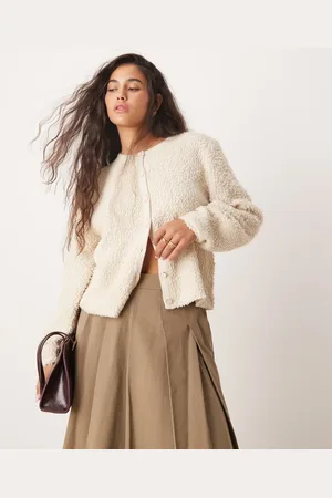 VILA Vest van bouclé in crème