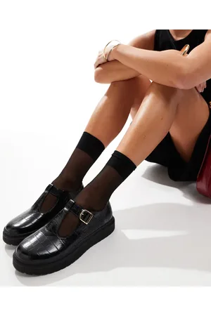 London Rebel Harper - Mary Jane schoenen met dikke zool en gesp in met krokodillenmotief