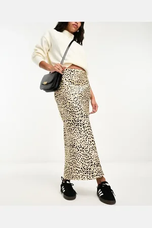 ASOS Schuin van draad gesneden satijnen midirok met luipaardprint
