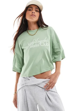 ONLY LA Pilates Club - Cropped T-shirt met print in lichtgroen