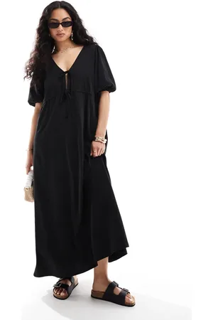 ASOS Midi jurk met pofmouwen en gestrikte voorkant in