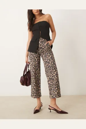 ASOS Cropped jeans met wijde pijpen in donkere luipaardprint