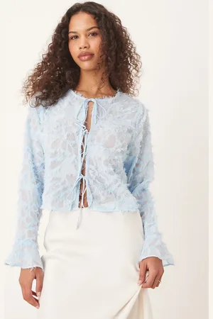 VILA Top met lange mouwen en strik in pastelblauw