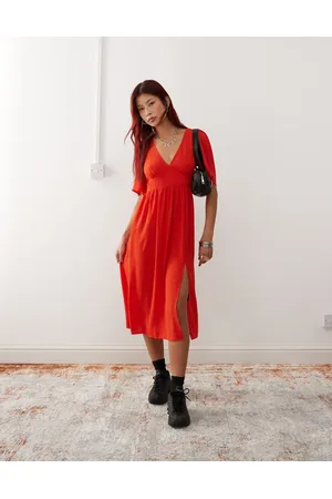 Monki Midi-jurk met korte mouwen en zijsplit in