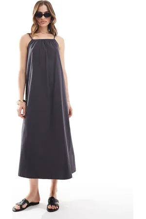 MANGO Midi jurk met halternek en rimpeleffect in grijs