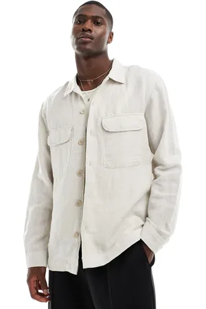 SELECTED Overshirt van linnenmix in beige