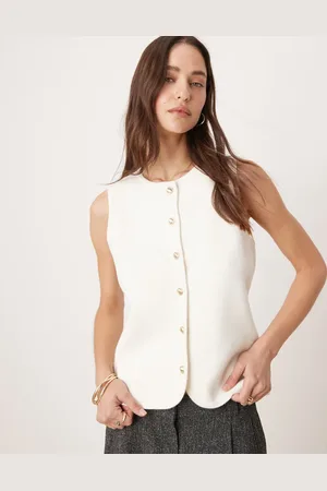 Abercrombie & Fitch Gebreid hoogsluitend vest met gouden knopen in crème