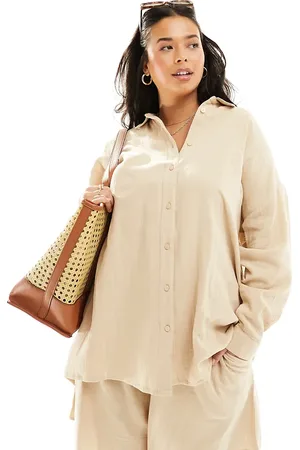 Yours Overhemd van kaasdoek in beige, deel van co-ord set