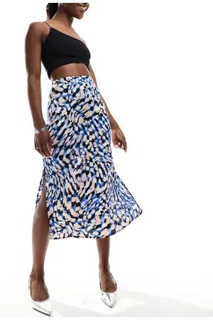 Brave Soul Satijnen midi rok in blauwe dierenprint