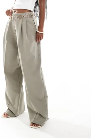 Pull&Bear Geplooide elegante broek met wijde pijpen in zandkleur