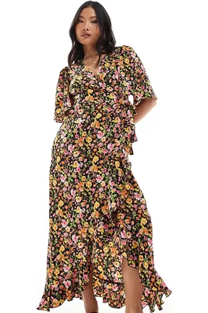 VERO MODA Maxi jurk met overslag aan de voorkant in donkere bloemenprint