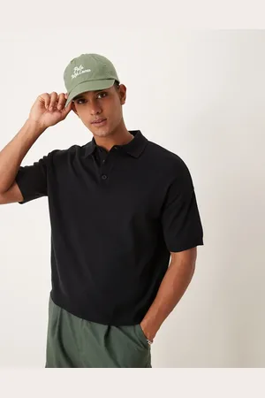 ASOS Ruimvallende gebreide rechte polo in marineblauw