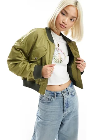 ONLY Cropped hoogglanzend bomberjack in kaki