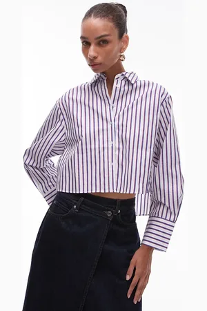 MANGO Cropped gestreept overhemd in en rood