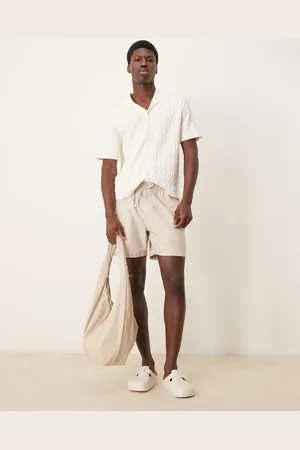 Abercrombie & Fitch 6 inch short met getextureerde linnenlook en trekkoord in crème